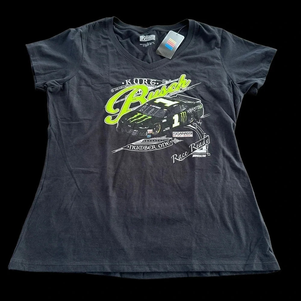 NWT NASCAR Womens Large Kurt Busch Racing T Shirt Monster Energy #1 Chip Ganassi